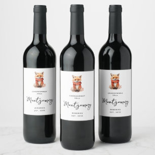 Cute Fox Pup in a Red Scarf Wine Making Label