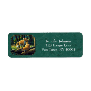 Cute Fox Pups Playing Forest Green Return Address Label