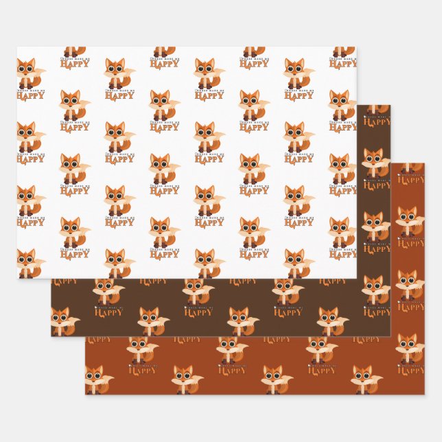 Cute Fox Quote “Foxes Make Me Happy” Wrapping Paper Sheet (Set)