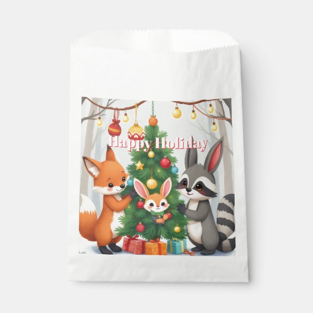  Cute Fox, Racoon, & Bunny Christmas Keepsake Favour Bag (Front)
