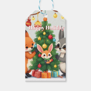 Cute Fox, Racoon, & Bunny Christmas Keepsake Gift Tags