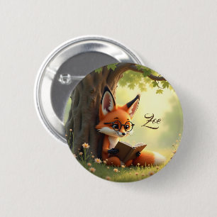 Cute fox reading a book, custom 6 cm round badge