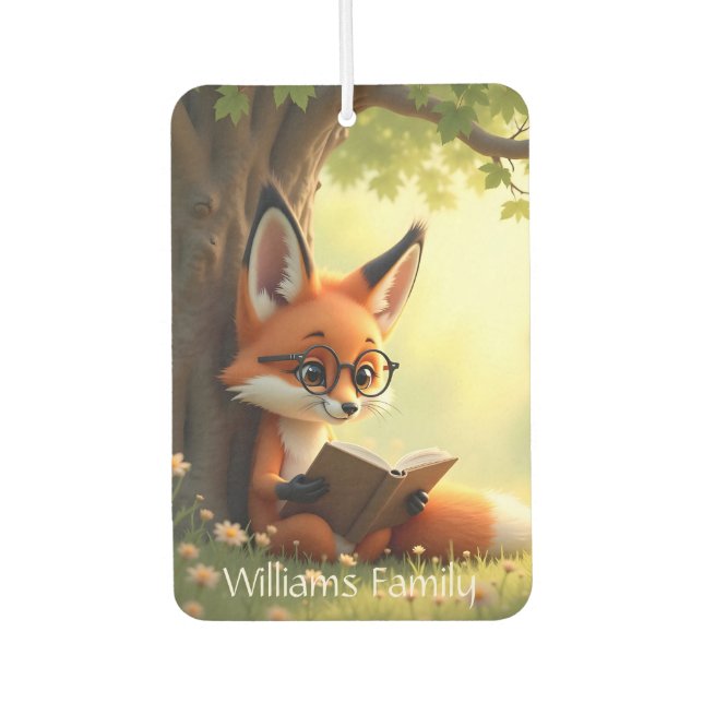 Cute fox reading a book, custom  car air freshener (Front)