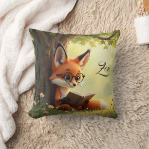 Cute fox reading a book, custom kids cushion