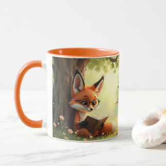 Cute fox reading a book, custom kids mug