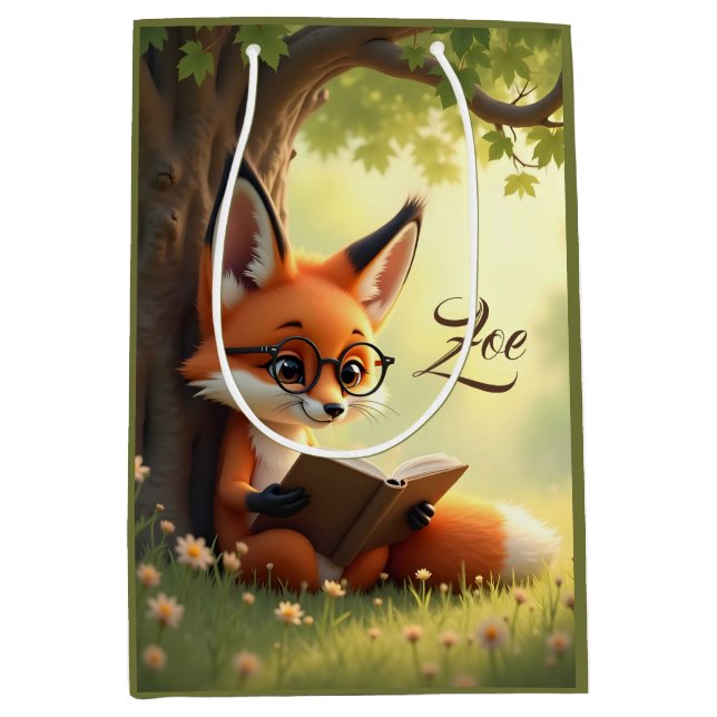 Cute fox reading a book, custom   medium gift bag (Front)