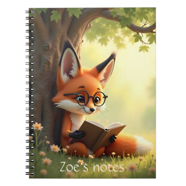 Cute fox reading a book, custom  notebook (Front)