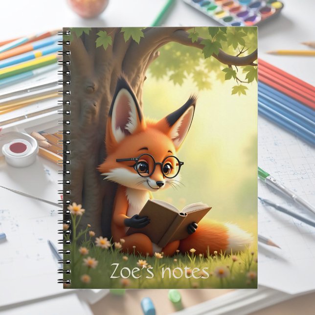 Cute fox reading a book, custom  notebook (Creator Uploaded)