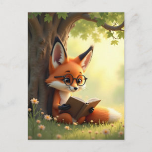 Cute fox reading a book, custom postcard