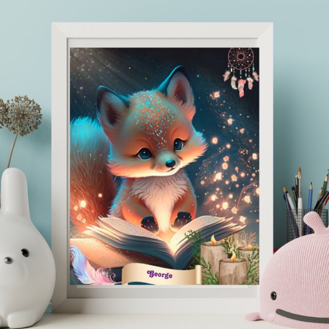 Cute Fox reading a Book personalised Art Nursery Poster (Creator Uploaded)
