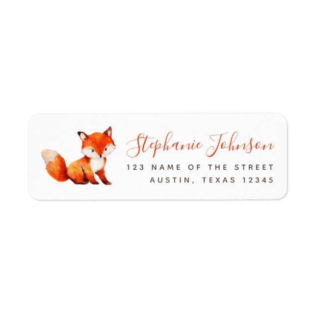 Cute Fox Red Handwriting Woodland Return Address Return Address Label (Front)