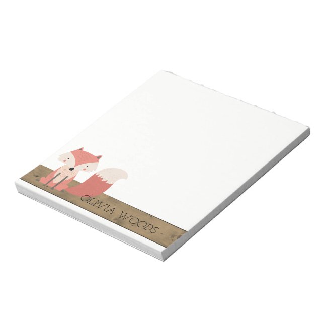 Cute Fox Rustic Wood Forest Creatures Personalised Notepad (Rotated)