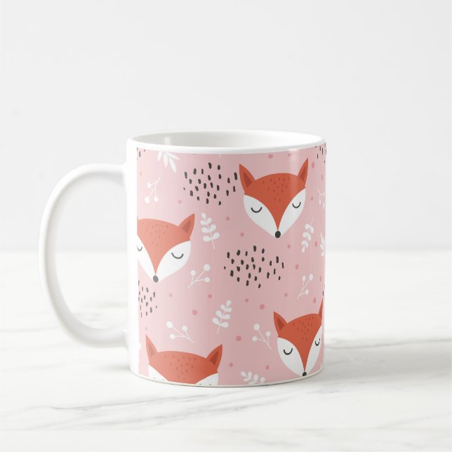 Cute fox seamless pattern, wolf hand drawn forest  coffee mug (Left)