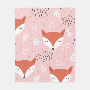 Cute fox seamless pattern, wolf hand drawn forest  fleece blanket