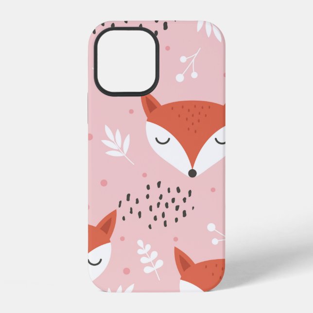 Cute fox seamless pattern, wolf hand drawn forest  iPhone case (Back)