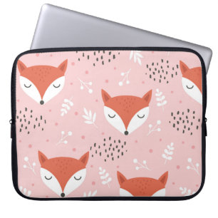 Cute fox seamless pattern, wolf hand drawn forest laptop sleeve