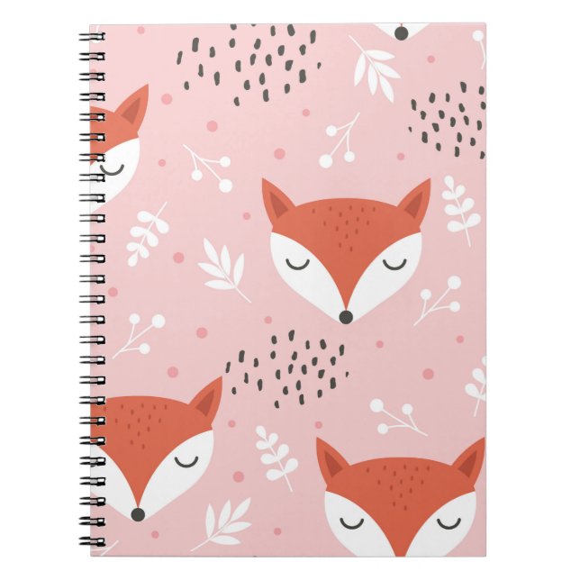 Cute fox seamless pattern, wolf hand drawn forest  notebook (Front)