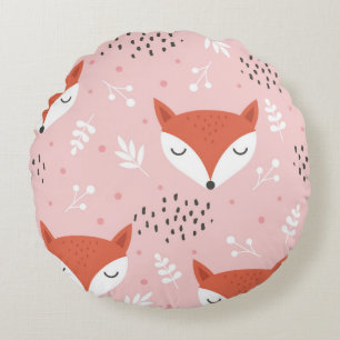 Cute fox seamless pattern, wolf hand drawn forest  round cushion
