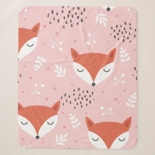 Cute fox seamless pattern, wolf hand drawn forest  sherpa blanket