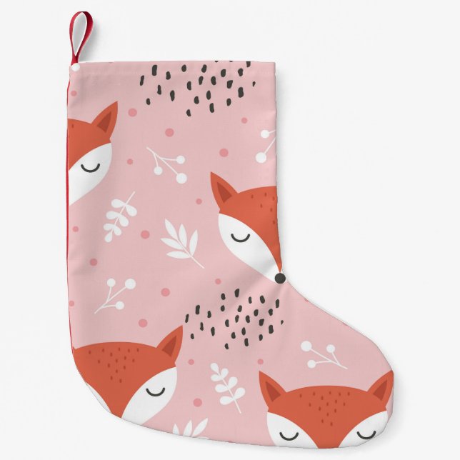 Cute fox seamless pattern, wolf hand drawn forest  small christmas stocking (Front)
