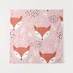 Cute fox seamless pattern, wolf hand drawn forest  tapestry