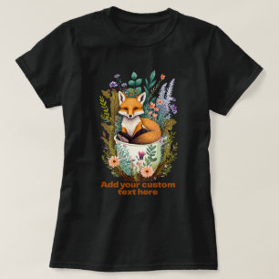 Cute Fox Sitting cup wildflower, Fox Lovers T-Shirt