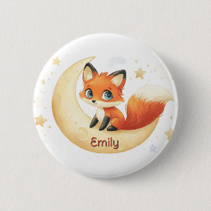 Cute Fox Sitting on the Moon with Stars 6 Cm Round Badge