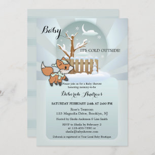 Cute Fox Snow Winter Baby Shower Invitation