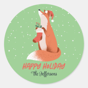 Cute Fox Snowy Winter Holiday Christmas Animal Classic Round Sticker