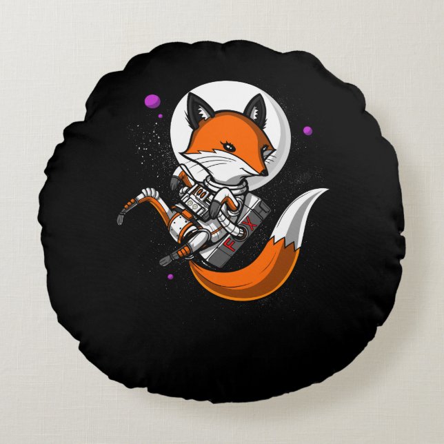 Cute Fox Space Astronaut Animal Round Cushion (Front)