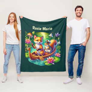 Cute fox squirrel lovers add name fleece blanket