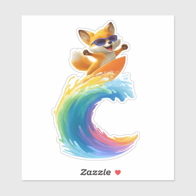Cute Fox Sticker – Surfboard Wave (Sheet)