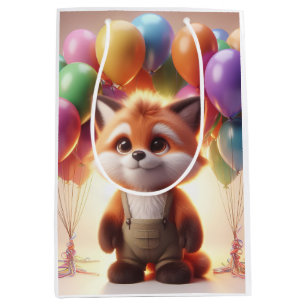Cute fox surrounded by colourful balloons. medium gift bag