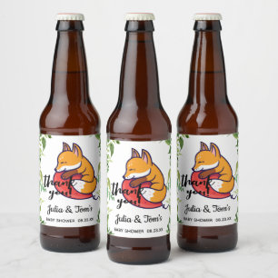 Cute Fox Thank You Baby Shower   Beer Bottle Label