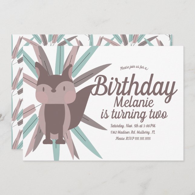 Cute Fox Tribal Feather Birthday Party  Invitation (Front/Back)