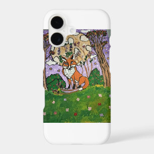 Cute Fox Under Full Moon in Forest — Whimsical Woo