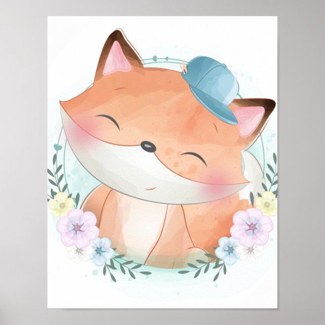 Cute Fox Watercolor Poster (Front)