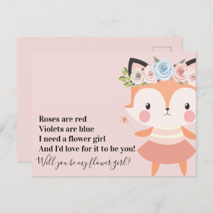 Cute Fox Wedding Flower Girl Proposal Announcement Postcard