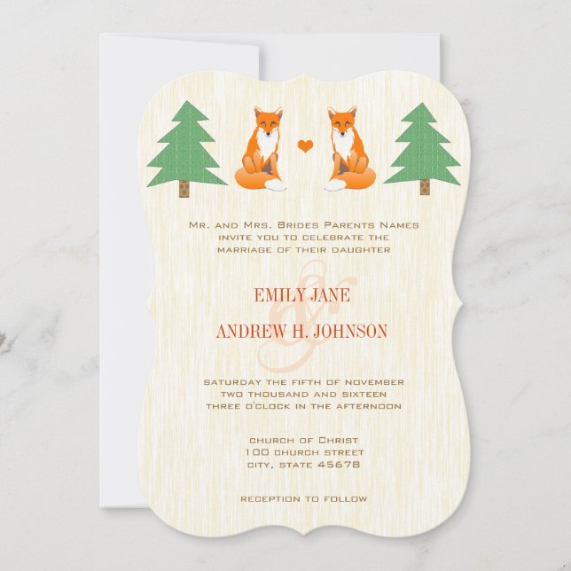 Cute Fox Wedding Invitation (Front)