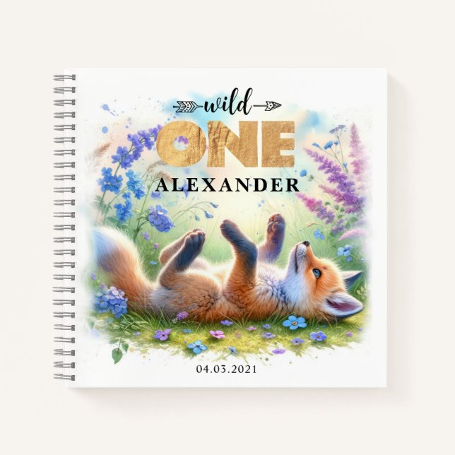 Cute Fox Wild One Birthday Guest Book (Front)
