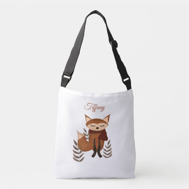 Cute Fox Winter Illustration Crossbody Bag (Front)