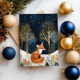 Cute Fox Winter Woodland Watercolor Christmas  Postcard