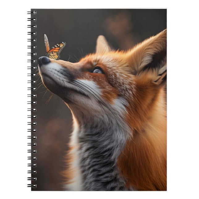 Cute fox with a butterfly sitting on its nose notebook (Front)