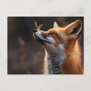 Cute fox with a butterfly sitting on its nose postcard