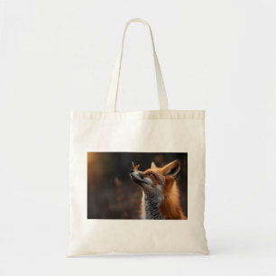 Cute fox with a butterfly sitting on its nose tote bag