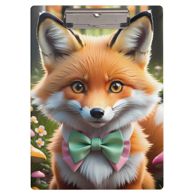 Cute Fox with a Green and Pink bow Clipboard (Front)