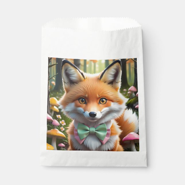 Cute Fox with a Green and Pink bow Favour Bag (Front)
