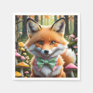 Cute Fox with a Green and Pink bow Napkin