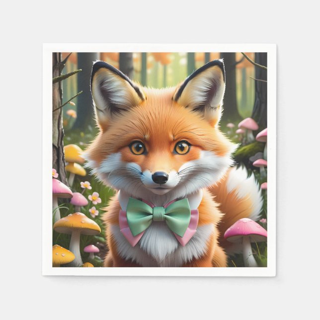 Cute Fox with a Green and Pink bow Napkin (Front)