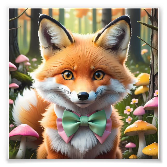 Cute Fox with a Green and Pink bow Photo Print (Front)